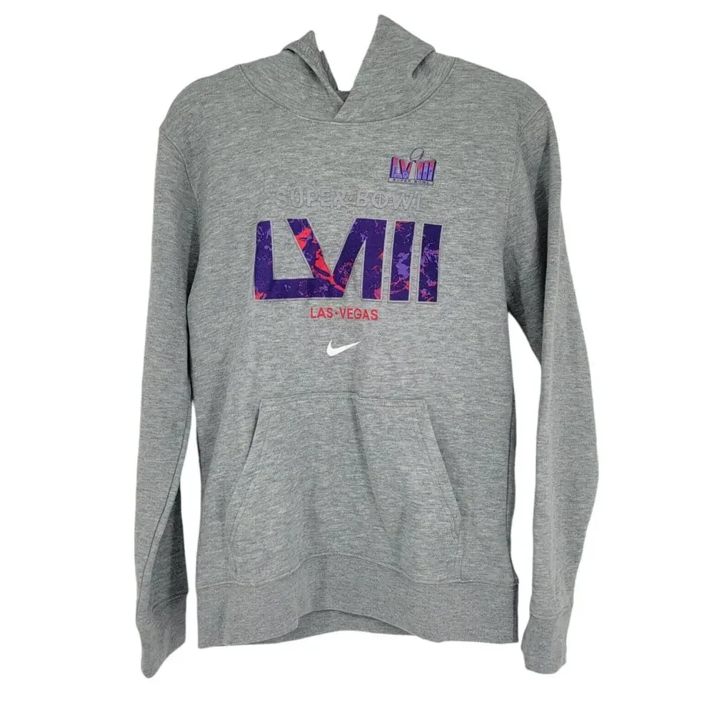 Nike Super Bowl‎ LVIII Las Vegas Hoodie Large Kids NFL Gray Pullover Sweatshirt
